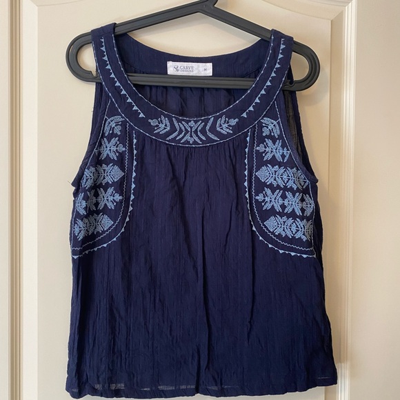 Carve Designs Navy Blue Embroidered Women's Top Size M - Picture 1 of 4